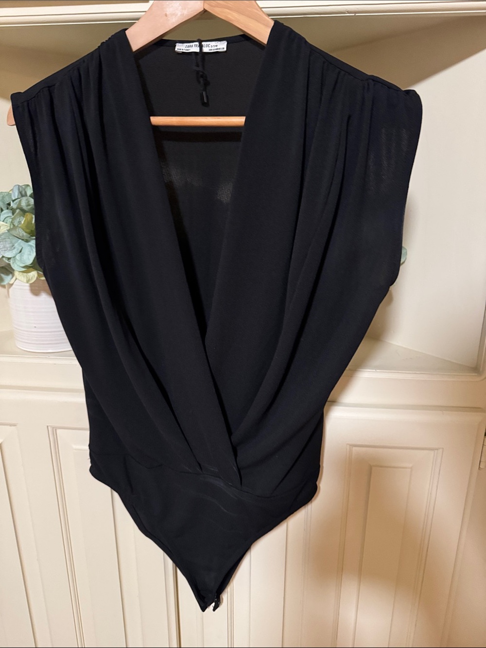 Zara Black Draped Surplice Bodysuit